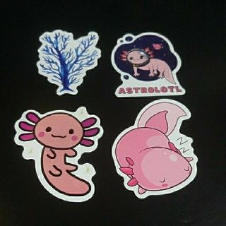 ウーパールーパー AXOLOTL 水草 ステッカー シール 4枚セット ②(キャラクターグッズ)