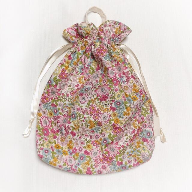 (314)引っかけやすい巾着袋* 花柄ピンク系 ハンドメイドのキッズ/ベビー(外出用品)の商品写真