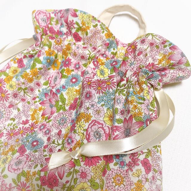 (314)引っかけやすい巾着袋* 花柄ピンク系 ハンドメイドのキッズ/ベビー(外出用品)の商品写真