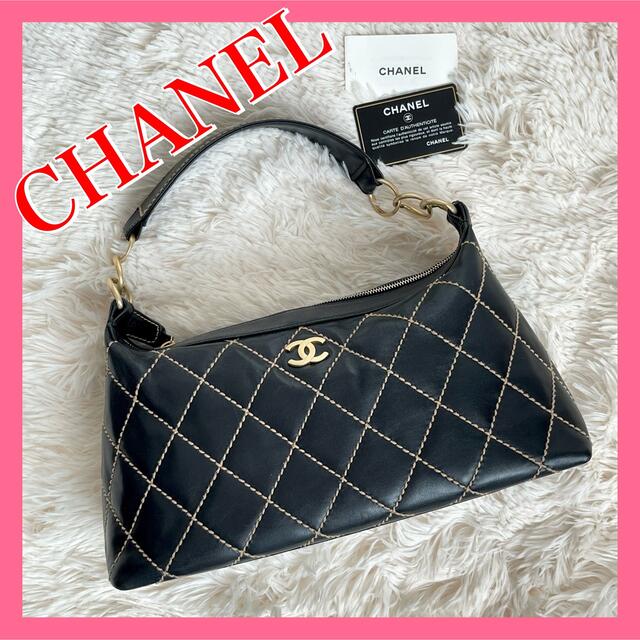 シャネル CHANEL ワイルドステッチ ワンショルダーバッグ 黒  シール有