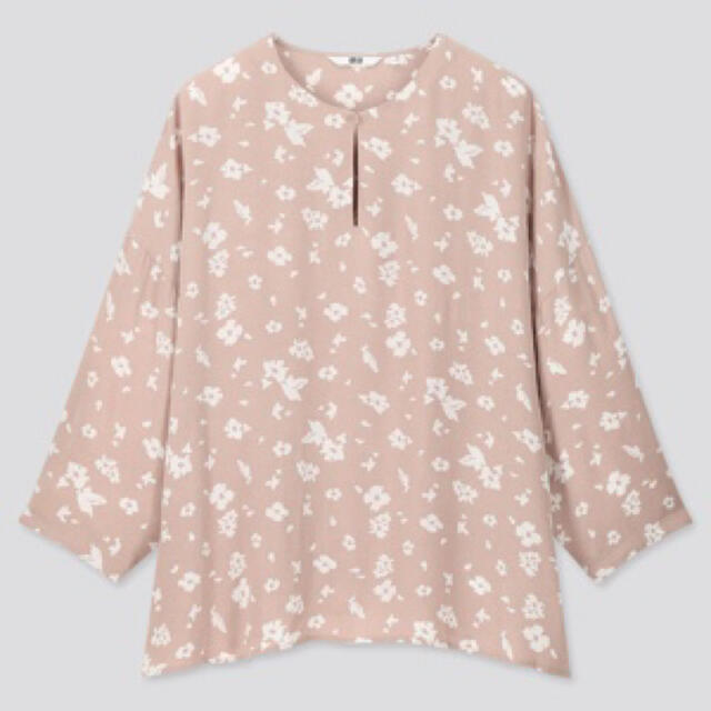 UNIQLO(ユニクロ)のUNIQLO プリントブラウス 花柄 ピンク 七分袖 レディースのトップス(シャツ/ブラウス(長袖/七分))の商品写真