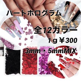 ネイル ハートホログラム 全12色 3mm・5mmMIX  1ｇ(デコパーツ)