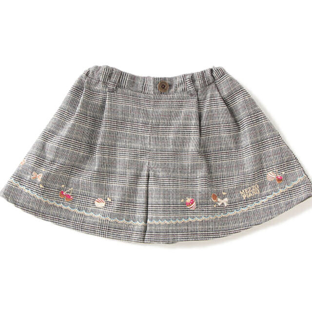 最終sale【新品】メゾピアノ 裾チョコ刺繍チェックキュロットスカート 110