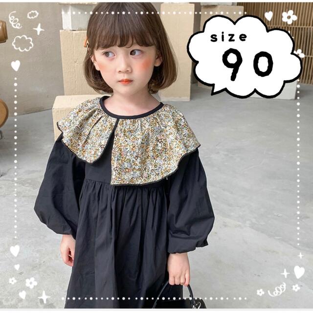 キッズ 春ワンピース セーラー襟 パフスリーブ 韓国子供服 90 キッズ/ベビー/マタニティのキッズ服女の子用(90cm~)(ワンピース)の商品写真