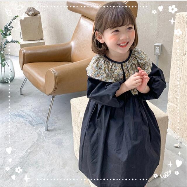 キッズ 春ワンピース セーラー襟 パフスリーブ 韓国子供服 90 キッズ/ベビー/マタニティのキッズ服女の子用(90cm~)(ワンピース)の商品写真