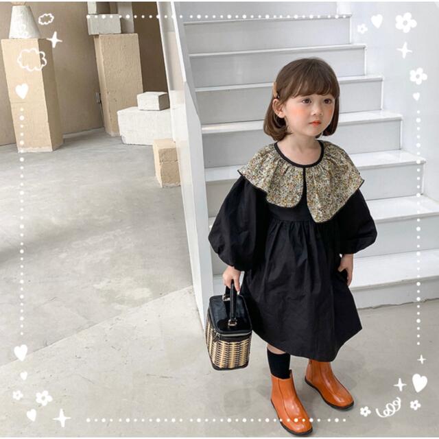 キッズ 春ワンピース セーラー襟 パフスリーブ 韓国子供服 90 キッズ/ベビー/マタニティのキッズ服女の子用(90cm~)(ワンピース)の商品写真