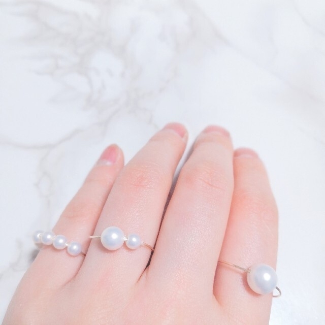 New♡＼ スノー ホワイト ／ 韓国風 パールリング 指輪 3点セット ハンドメイドのアクセサリー(リング)の商品写真