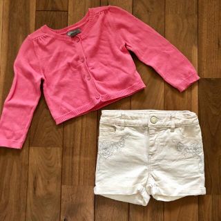 ベビーギャップ(babyGAP)のbabyGAP ピンクのカーディガン 白のデニムショートパンツ セット 女の子(カーディガン/ボレロ)