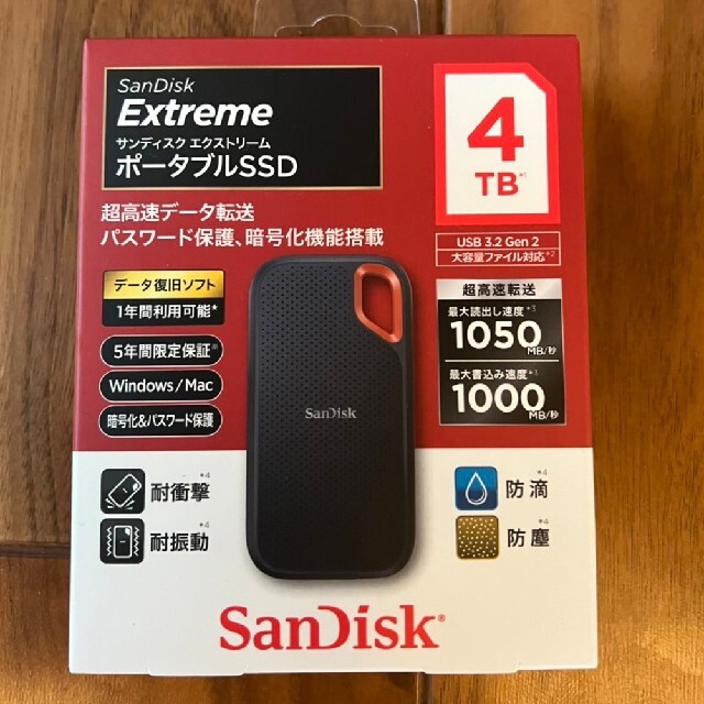 スマホ/家電/カメラ新品未開封！SanDisk Extreme ポータブルSSD 4TB