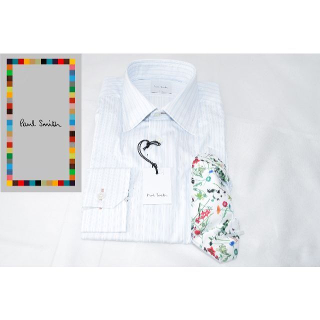 Paul Smith(ポールスミス)の新品☆Paul Smith 薄緑ストライプ ドレスシャツ 袖花柄☆Sサイズ メンズのトップス(シャツ)の商品写真