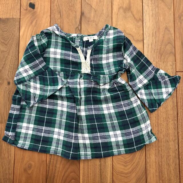 Seraph(セラフ)のseraph トップス チェックのチュニック 90 女の子 グリーン キッズ/ベビー/マタニティのキッズ服女の子用(90cm~)(Tシャツ/カットソー)の商品写真