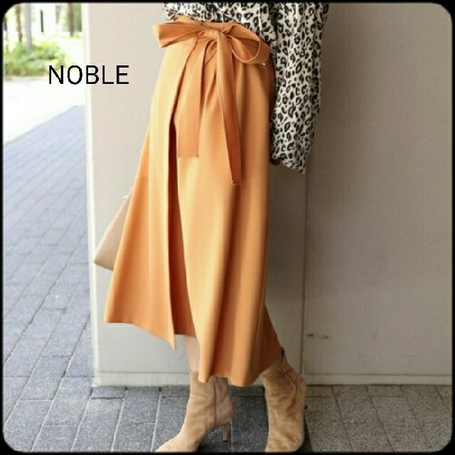 【美品】NOBLE ラップ風リボンスカート　オレンジ　M