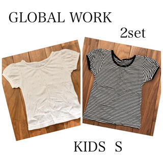 グローバルワーク(GLOBAL WORK)のGLOBAL WORK 白スター 黒ボーダー パフスリーブTシャツ S 女の子(Tシャツ/カットソー)