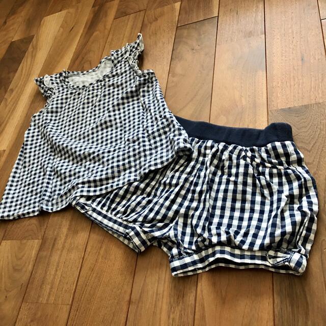 UNIQLO(ユニクロ)のユニクロ ブロックチェック フリルタンクトップ パンツセットアップ 女の子ベビー キッズ/ベビー/マタニティのキッズ服女の子用(90cm~)(その他)の商品写真