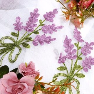 4枚 刺繍 ラベンダーパープル レース カーテン2枚セットフラワー 仕切り(レースカーテン)