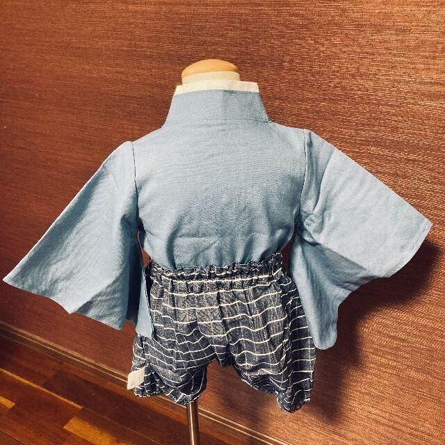 再入荷】ベビー 袴ロンパース 女の子 男の子 あお色 着物 かぼちゃ