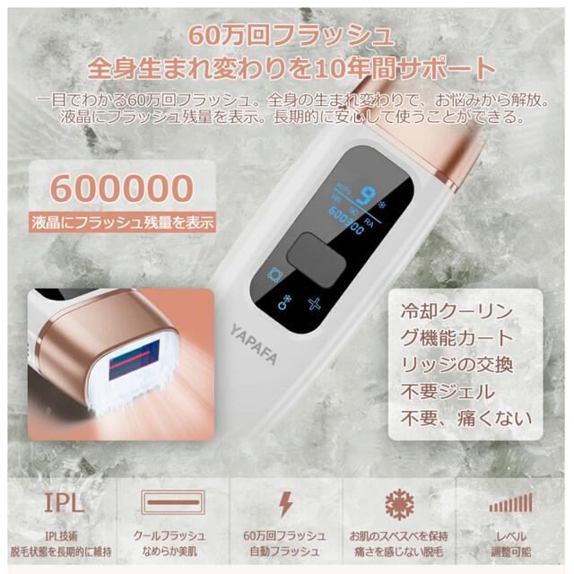 【新品未使用】IPLICE冷感脱毛器  IPL光 VIO クール機能 60万回発 コスメ/美容のボディケア(脱毛/除毛剤)の商品写真