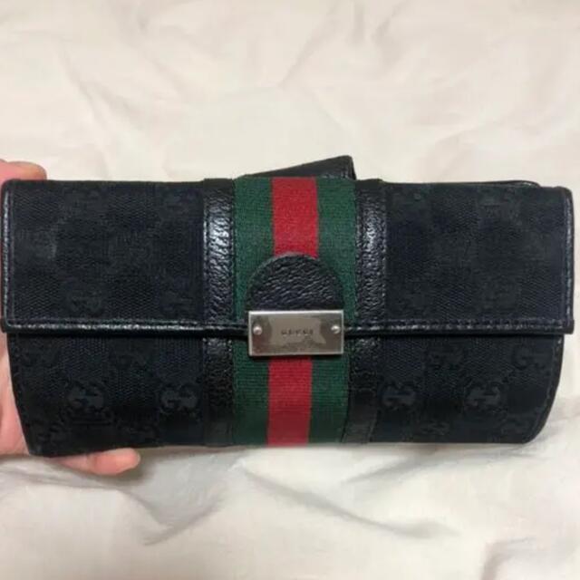 GUCCI 財布 グッチ 長財布 GG キャンバス シェリー ライン ブラック