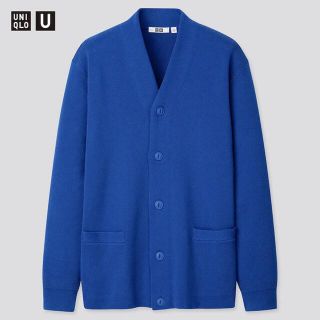 ユニクロ(UNIQLO)の[即完売品]ミドルゲージVネックカーディガン ユニクロU  青 Lサイズ(カーディガン)