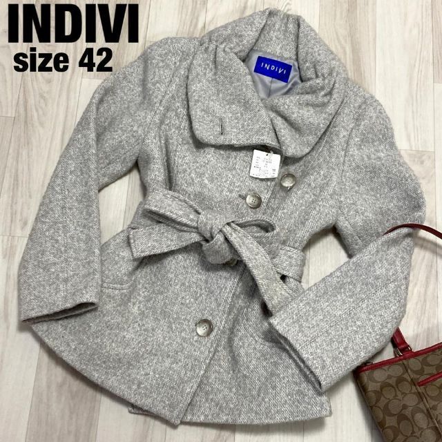 全日本送料無料 INDIVI - 大きいサイズ♡ 未使用 INDIVI ウールコート ラメ スタンドカラー ロングコート