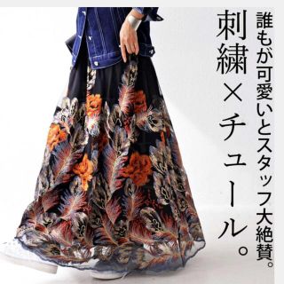 アンティカ(antiqua)のアンティカ ジャガード風 刺繍チュールスカートロング 未開封・完売品(ロングスカート)