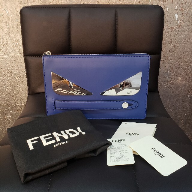最先端 FENDI セカンドバッグ ブルー 財布 クラッチバッグ バグスアイ