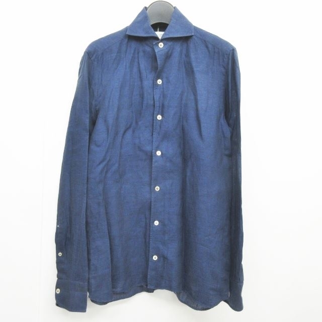 日本初の 長袖 カジュアルシャツ 美品 ルイジボレッリ - BORRELLI LUIGI リネン S 紺 ネイビー 麻 シャツ