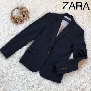 ザラ(ZARA)のZARA テーラードジャケット　肘当て付　ネイビーチェック　S(テーラードジャケット)