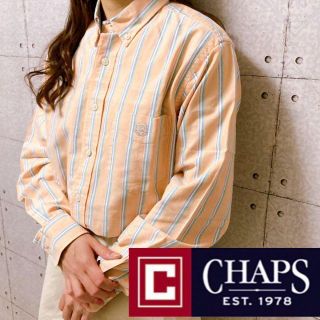 チャップス(CHAPS)のCHAPS チャップス　長袖シャツ　オレンジ　ストライプ　ワンポイント　刺繍　M(シャツ)