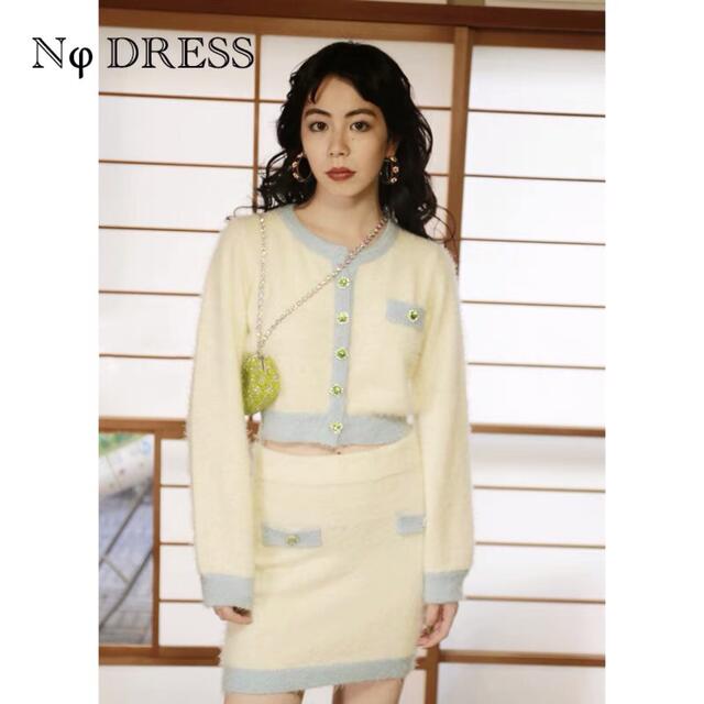 Nodress シャネルスーツ ニットジャケット スカート 白 レディース