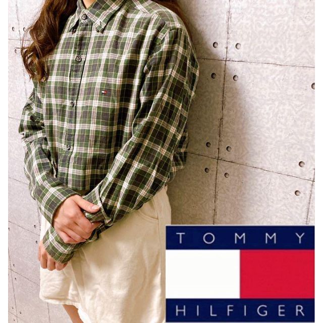 TOMMY HILFIGER(トミーヒルフィガー)のTOMMYHILFIGER 長袖シャツ　チェック　グリーン　緑　ワンポイント　S メンズのトップス(シャツ)の商品写真