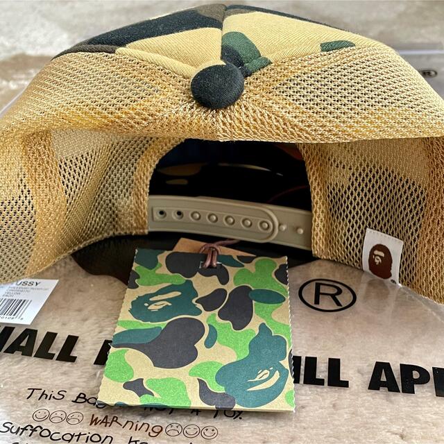 新品】BAPE x Stussy TRUCKER CAP イエロー 新品】BAPE x Stussy TRUCKER CAP イエロー