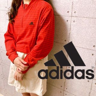 アディダス(adidas)のadidas アディダス　ハーフジップ　ボーダー　赤　レッド　刺繍ロゴ　O(その他)