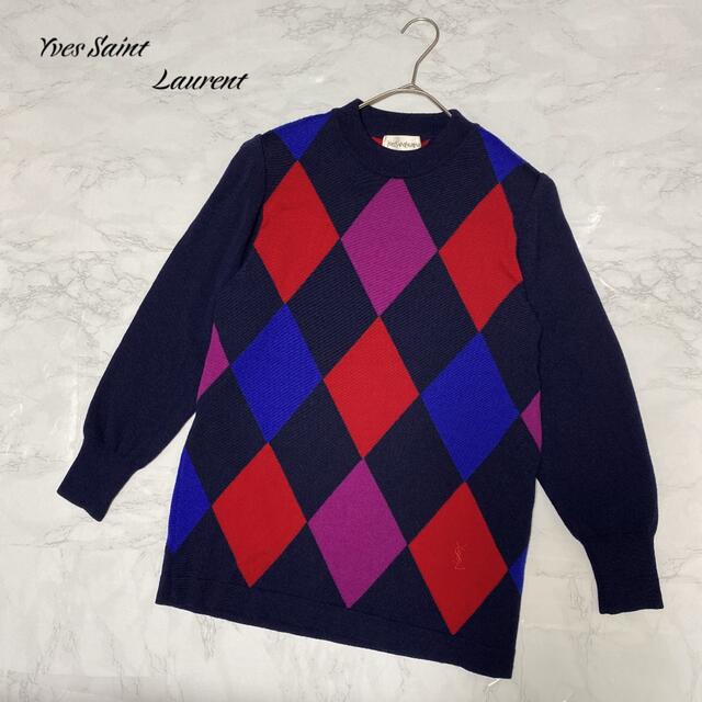 特別価格 ワンポイト 刺繍 セーター ニット サンローラン バイカラー マルチカラー 総柄 ニット+セーター