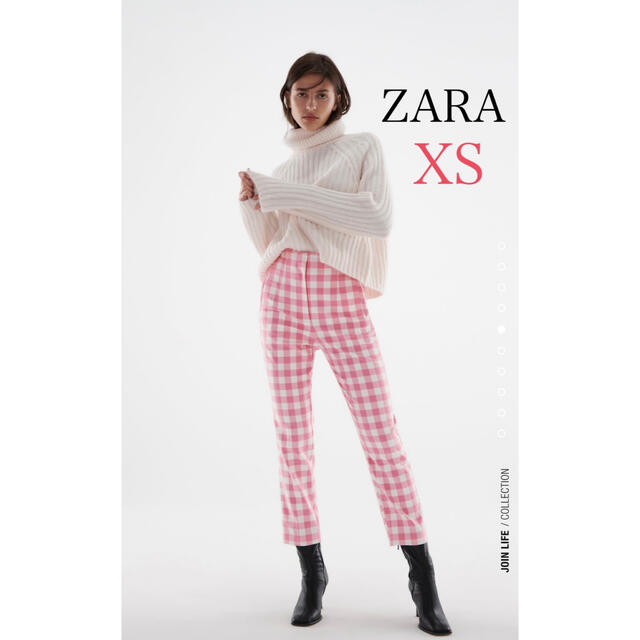 ZARA(ザラ)のZARA 新品　ハイライズギンガムチェックパンツ　ピンク　チェック レディースのパンツ(その他)の商品写真