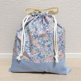 体操着袋 お着替え袋 ハンドメイド 花柄 ブルー(外出用品)