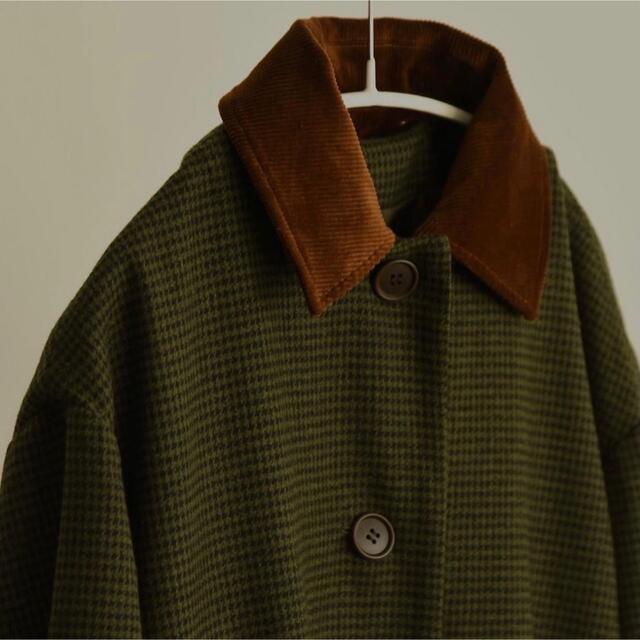 i_am corduroy collar check coat Green