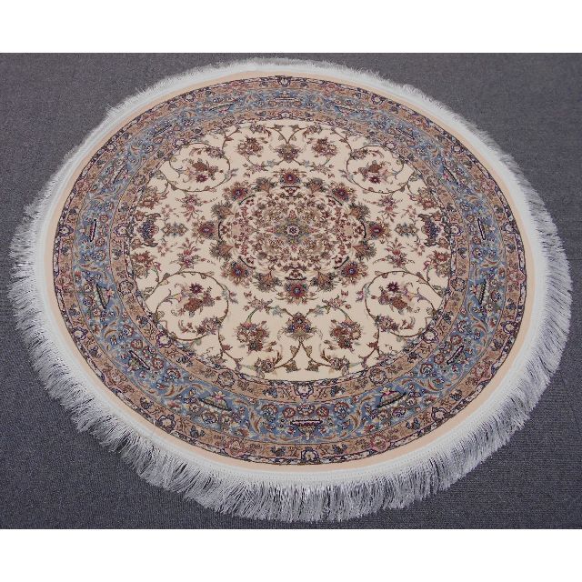 多色織、高密度！輝く 本場イラン産 絨毯 円形150cm‐200931