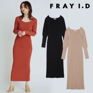 フレイアイディー(FRAY I.D)のタグ付き新品　FRAY I.D  デコルテナローニットワンピース(ロングスカート)