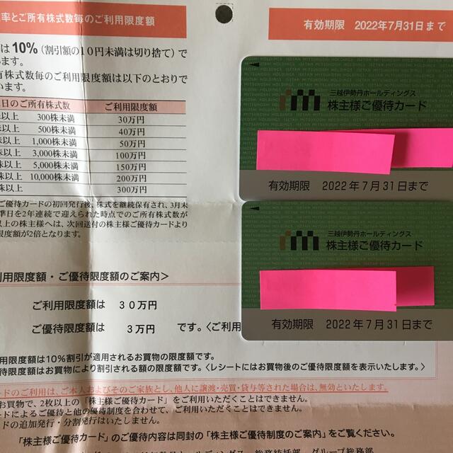 ショッピング女性名義 2枚 三越伊勢丹 株主優待カード 限度額30万円