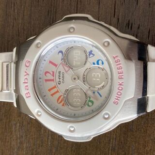 カシオ(CASIO)の美品 CASIO baby-G MSG-302C　ホワイトピンク不具合なし(腕時計)