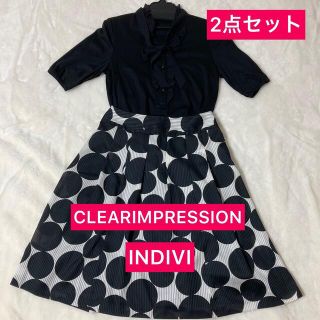 インディヴィ(INDIVI)のINDIVIドットスカート&CLEAR IMPRESSIONカットソー2点セット(ひざ丈スカート)