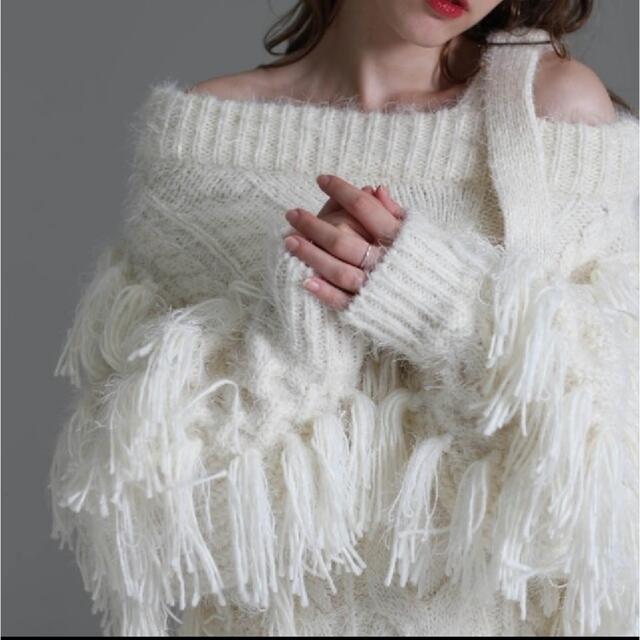 Riu shoulder belt fringe knit ホワイト