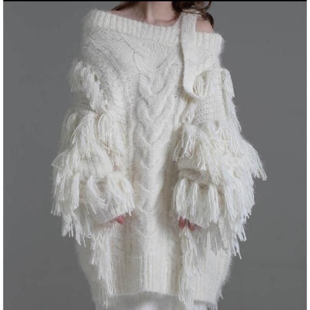Riu shoulder belt fringe knit ホワイト