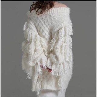 Riu shoulder belt fringe knit ホワイト