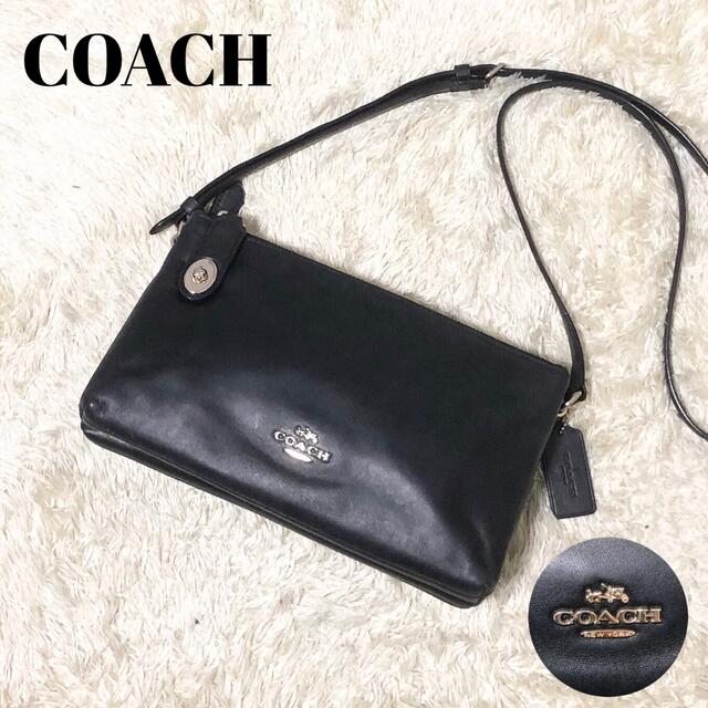 レア✨COACH レザー ショルダーバッグ ロゴ金具 ターンロック ブラック