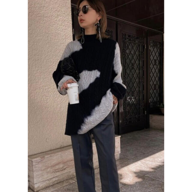 Ameri VINTAGE - Ameri◇TIE-DYE CABLE KNIT TOP ブラックの通販 by