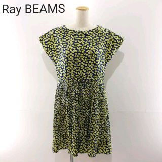 Ray BEAMS レイビームス 花柄フレンチスリーブ切替プリーツワンピース(ひざ丈ワンピース)