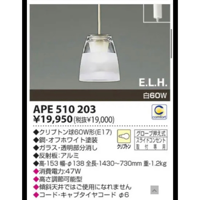 KOIZUMI(コイズミ)のetsu様専用コイズミ照明  白熱灯ペンダント APE510203 2個 インテリア/住まい/日用品のライト/照明/LED(天井照明)の商品写真
