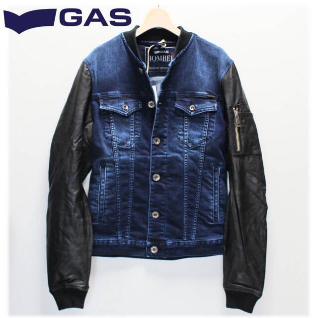 GAS《GAS》新品 ストレッチ レザー切替 デニム ボンバージャケット 46(M)